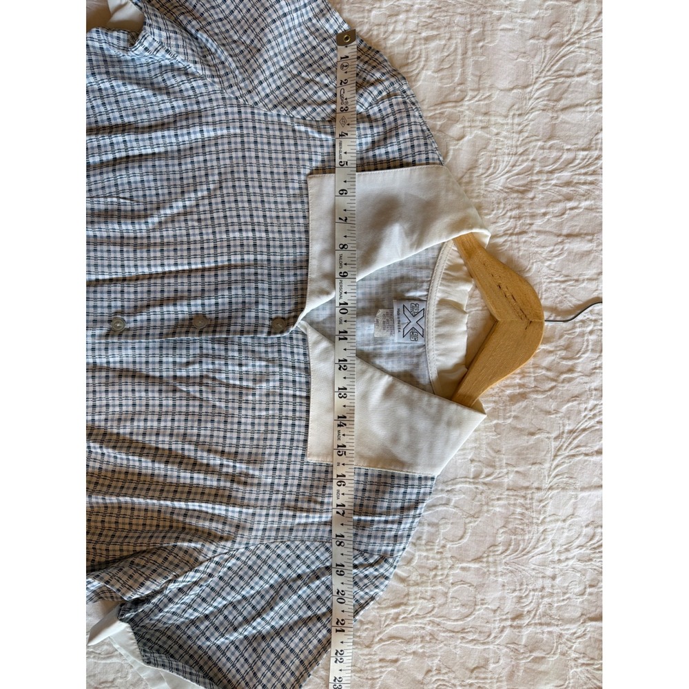 Vintage Blue White Plaid Button Up Blouse Camp Collar Short‎ Sleeve Large USA - Picture 4 of 9